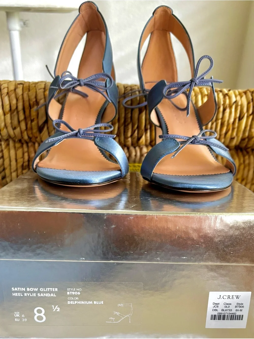 J. Crew Collection “Rylie” Blue Satin Triple Bow/Strap Sexy Heeled Sandal